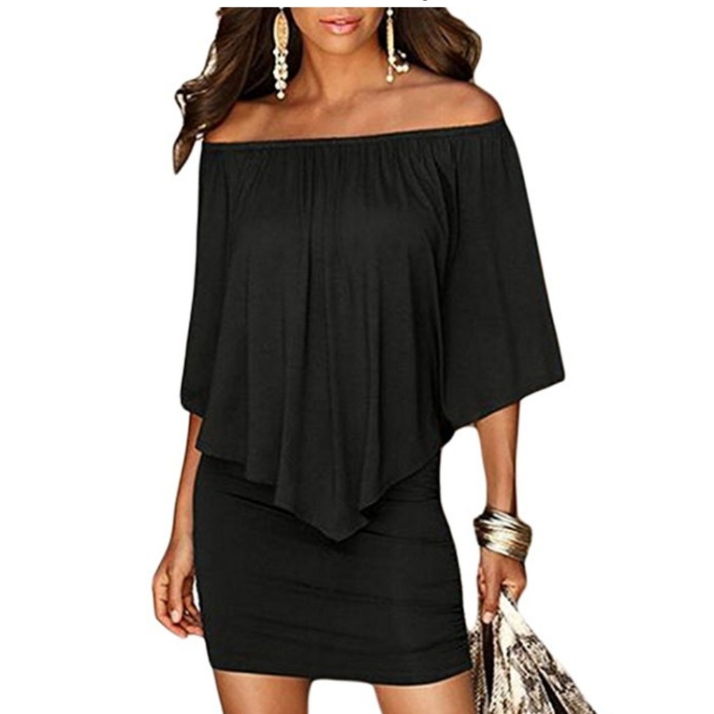 Off Shoulder Ruffles Bodycon Mini Dress - Picture 2 of 5